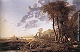 Evening Canvas Paintings - Evening Landscape with Horsemen and Shepherds